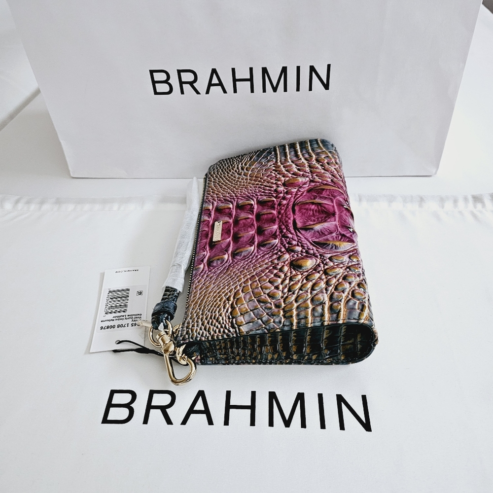 Brahmin Purple Brown Embossed Leather Wristlet Clutch - Picture 5 of 16